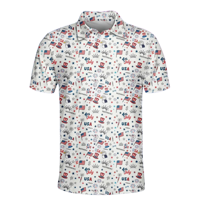 USA Flag Independence Pattern Men Golf Polo Shirt, Patriotic Golf Shirt For 4th Of July GE0509