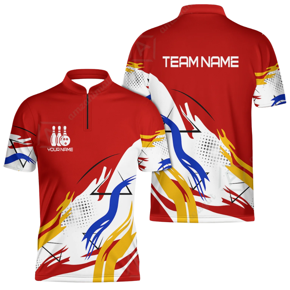 Custom Team White And Red Bowling Jersey Mens, Custom Bowling Shirts BZ0567