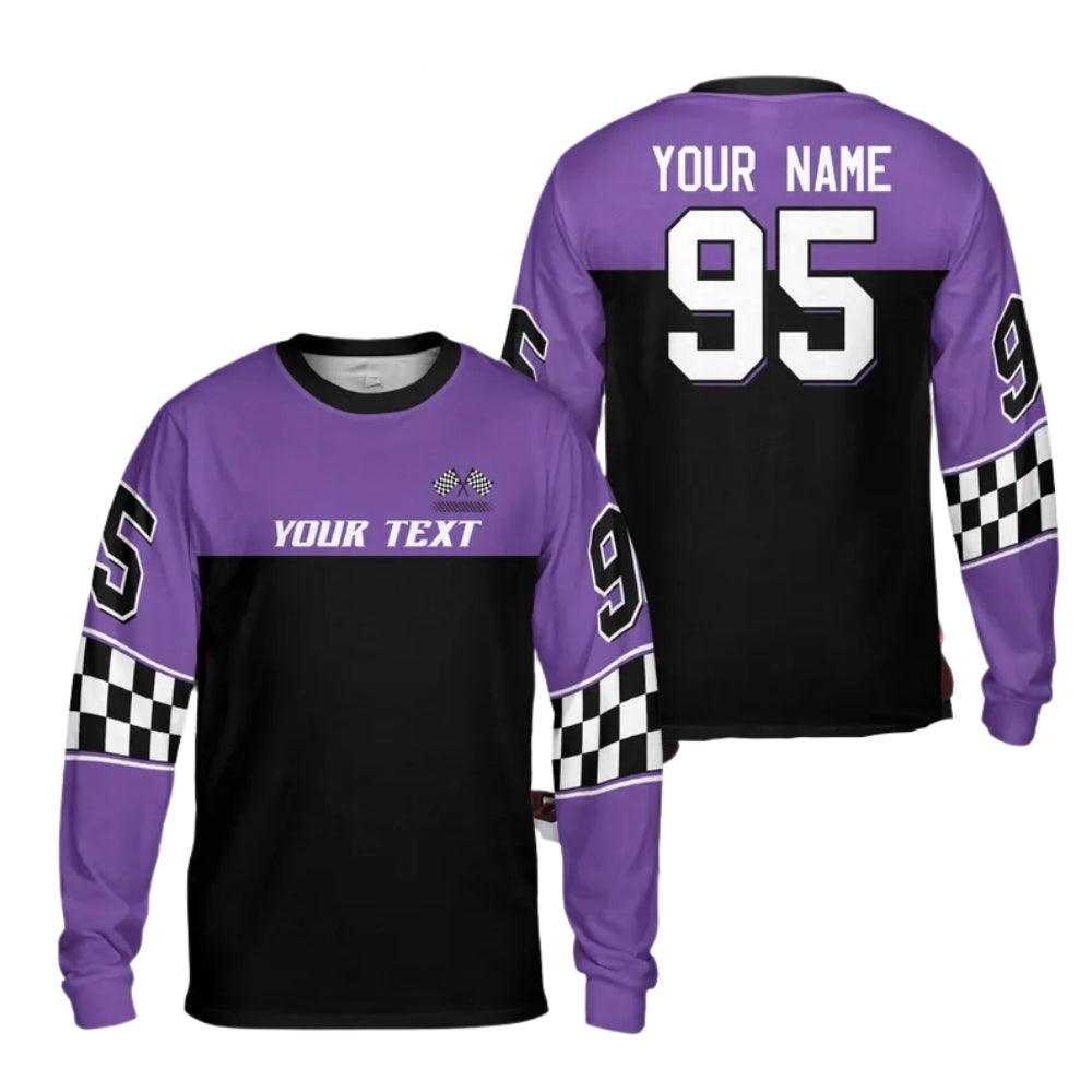 Custom Checkered Black Red Racing Motocross Long Sleeve Jersey Mens, Custom Checker Dirt Bike Shirts ME0031