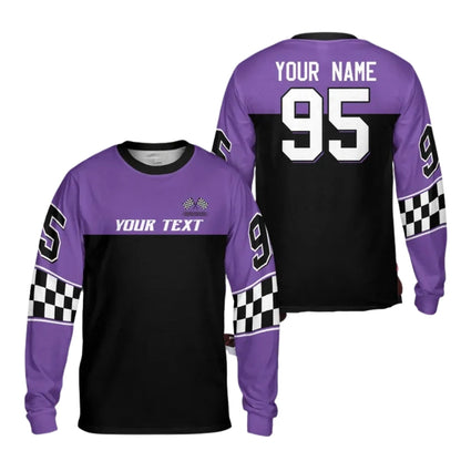 Custom Checkered Black Red Racing Motocross Long Sleeve Jersey Mens, Custom Checker Dirt Bike Shirts ME0031
