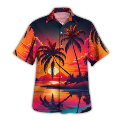 Retired Firefighter Tropical Sunset Hawaiian Shirt For Men, Firefighter Hawaiian Shirt HE0936