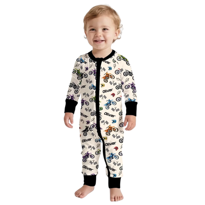 Custom Motocross Baby Romper Convertible Zippy, Custom Dirt Bike Lover Baby Convertible Romper BB0907