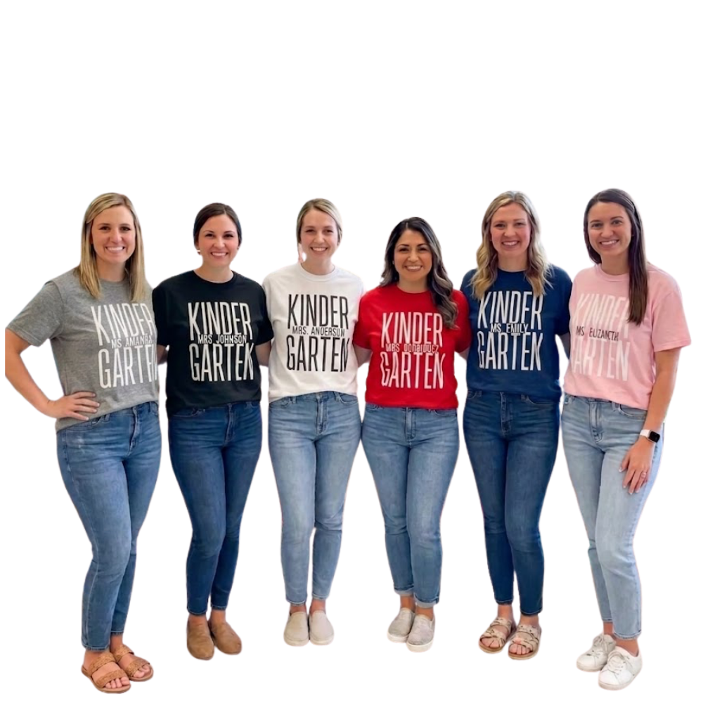 Kindergarten Personalized Matching Teacher T Shirt, Custom Name Kinder Teacher Shirts ET1047