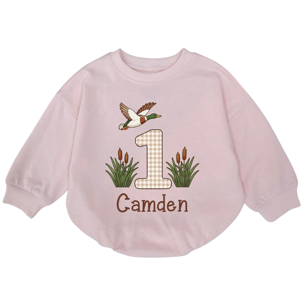 Custom One Mallard Duck Baby Romper Sweatshirt, Custom First Birthday Mallard Duck Baby Romper Sweatshirt BB0852