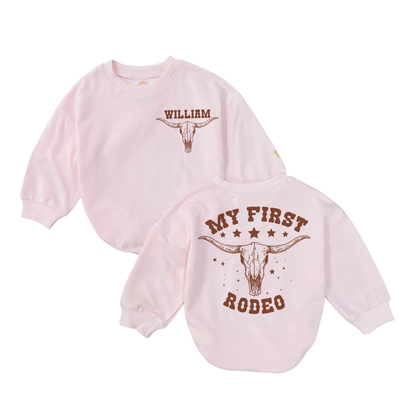 Custom Baby Name My First Rodeo Romper Sweatshirt, Custom First Birthday Western Baby Romper Sweatshirt BB0221