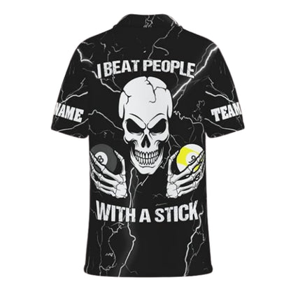I Beat People With A Stick Custom Skull Billiard Mens Polo Shirt, Custom Funny Skull Billiard Shirts For Team BIZ0240