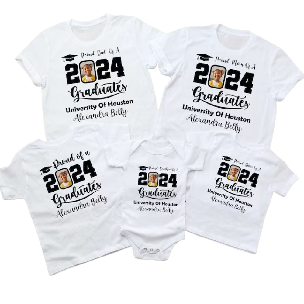 Custom Photo Matching Proud Graduate Family T Shirts, Custom Matching Family Shirts For Graduation ET0075