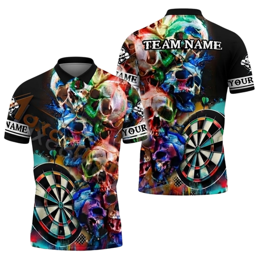 Custom Skull Multicolor Darts Men Polo Shirt, Custom Team Skull Dart Shirt DZ0140