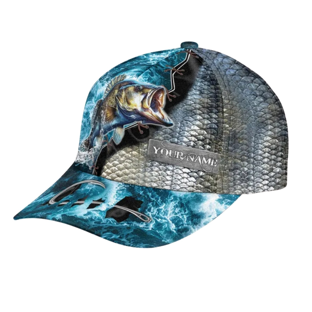 Personalized Bass Fishing Baseball Cap, Custom Fishing Caps Hats For Fisherman CP0081