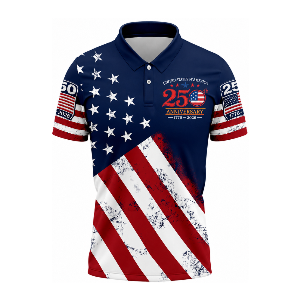 United States 250th Anniversary USA Flag Golf Men Polo Shirt, 4th Of July Golf Shirts GE0497