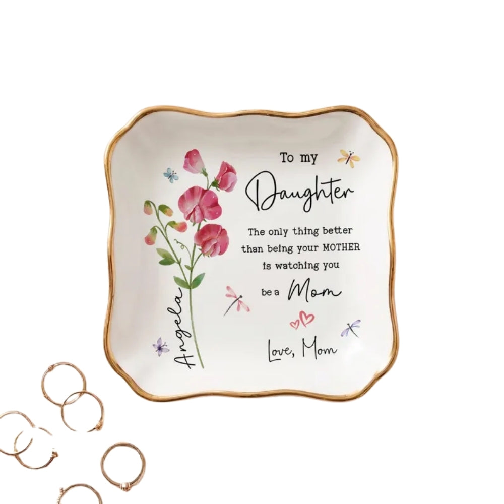 The Only Thing Better Custom Birth Month Flower Daughter in Law Jewelry Dish, Personalized Mother's Day Jewelry Dish for Daughter in Law WD0123