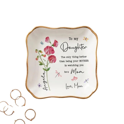 The Only Thing Better Custom Birth Month Flower Daughter in Law Jewelry Dish, Personalized Mother's Day Jewelry Dish for Daughter in Law WD0123