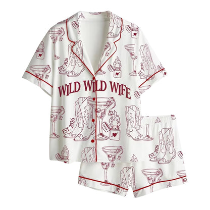 Wild Wild Wife Cowgirl Pajamas Set For Bride And Bridesmaid, Custom Bachelorette Western Pajamas WD0189