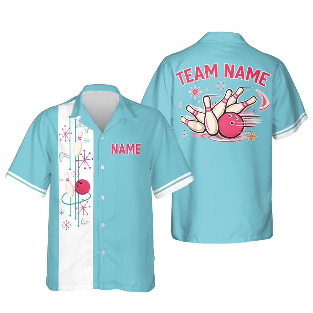 Custom Retro Pink Bowling Hawaiian Shirt For Men Women, Custom Retro Bowling Team Shirts BE0184