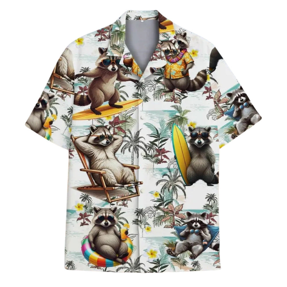 Raccoon Surfing Tropical Hawaiian Shirt For Men And Women, Raccon Lovers Hawaiian Shirts HE0014