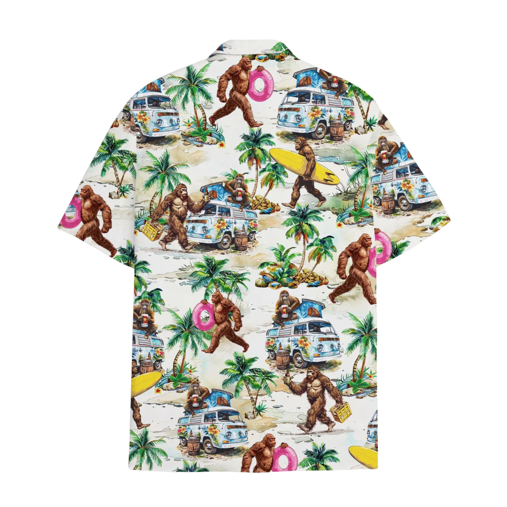 Tropical Bigfoot Surfing Hawaiian Shirt For Men, Bigfoot Sasquatch Hawaiian Shirts HE0277