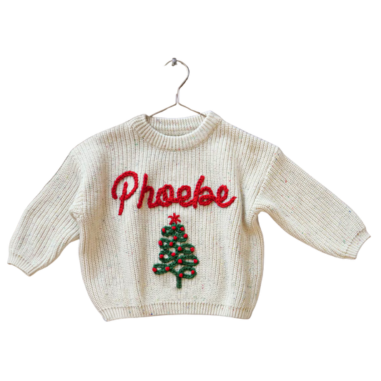 Personalized Christmas Name Baby Embroidered Knit Sweater, Custom Christmas Baby Sweatshirt BB0794