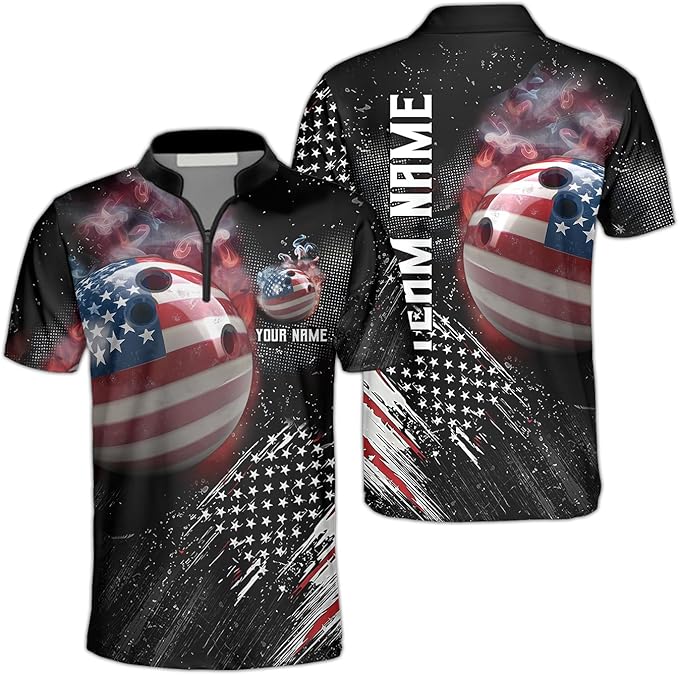 American Flag Custom Team Bowling Jerseys For Men, Custom 4th Of July Custom Patriotic Bowling Shirts BZ0214