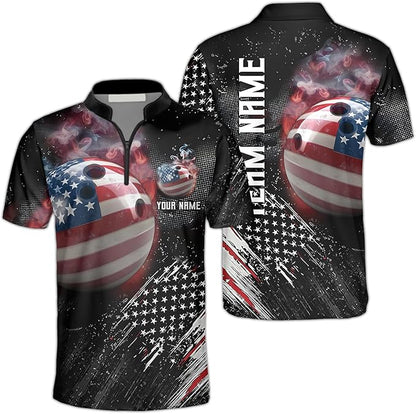 American Flag Custom Team Bowling Jerseys For Men, Custom 4th Of July Custom Patriotic Bowling Shirts BZ0214