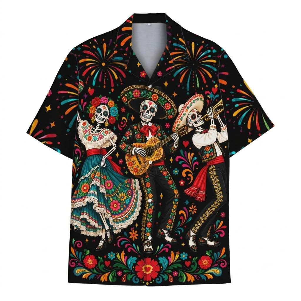 Sugar Skull Black Hawaiian Shirt For Men Women, Day Of The Dead Hawaiian Shirt HE0891