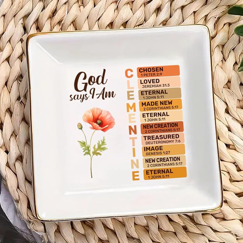 God Says I Am Personalized Jewelry Dish For Women, Personalized Christian Jewelry Dish TD0004