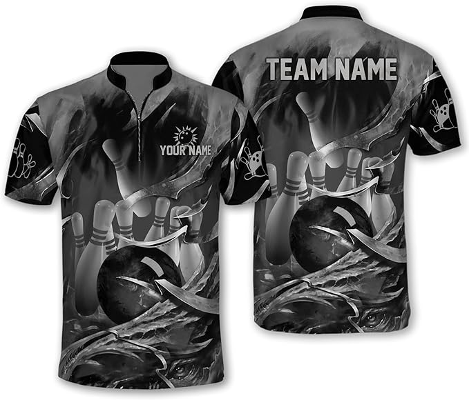 Custom Team Blue Flame Bowling Jerseys Shirt For Men, Custom Flame Bowling Team Shirts BM0287
