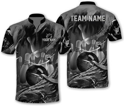 Custom Team Blue Flame Bowling Jerseys Shirt For Men, Custom Flame Bowling Team Shirts BM0287