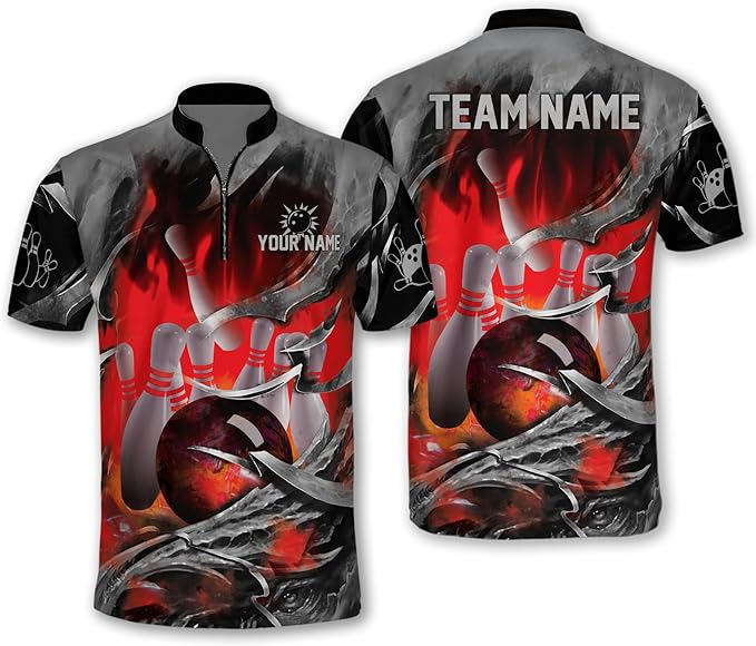 Custom Team Blue Flame Bowling Jerseys Shirt For Men, Custom Flame Bowling Team Shirts BM0287