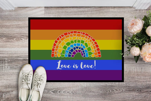 Gay Pride Love Is Love Mosaic Rainbow Door Mat, Indoor Rug Or Outdoor Welcome Pride Mat LO1354