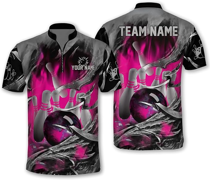 Custom Team Blue Flame Bowling Jerseys Shirt For Men, Custom Flame Bowling Team Shirts BM0287