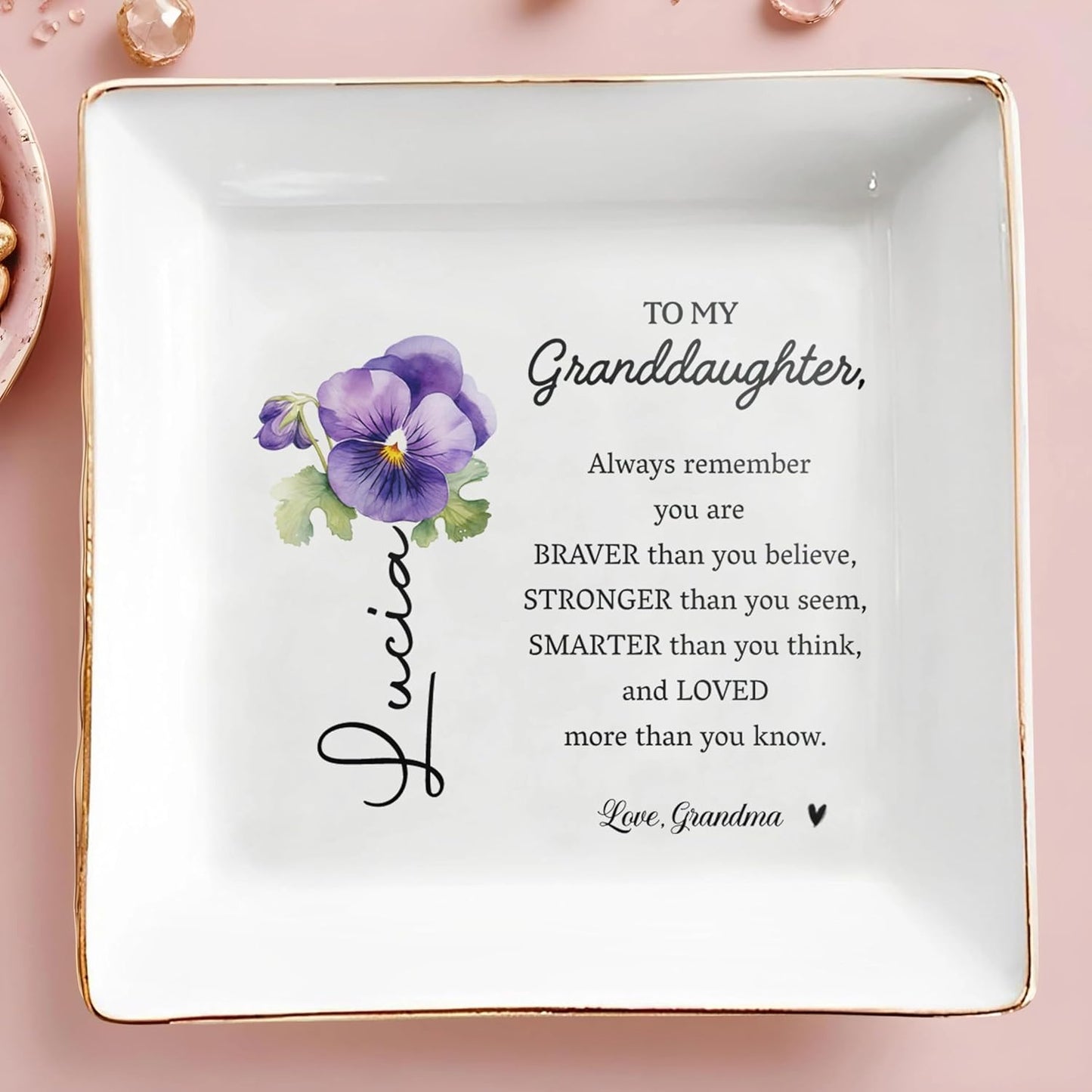 Always Remember You Are Braver Than You Believe Personalized Jewelry Dish, Custom Birth Month Flower Jewelry Dish TD0005