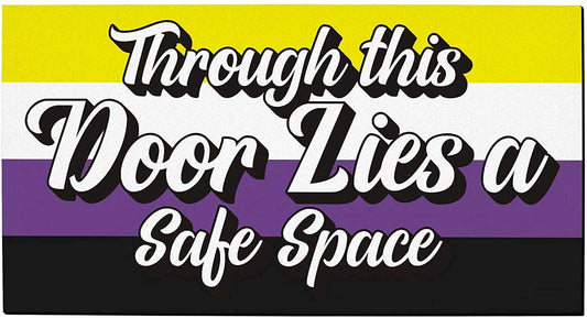 Nonbinary Pride Mat Genderqueer Door Mat Through This Door Lies A Safe Space Nonbinary Gifts Doormat Nonbinary LO1361