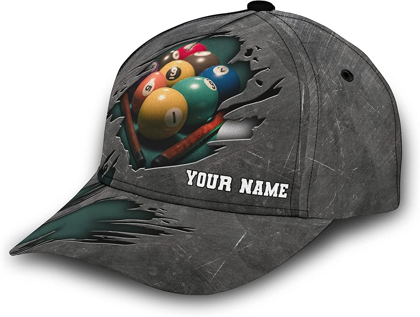 3D Print Personalized Billiard Adjustable Snapback Baseball Cap Metal Crack Pattern, Hat Gift for Pool Players, Gift For Billiards Lover CA0045