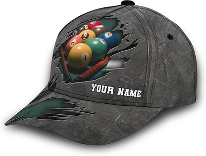 3D Print Personalized Billiard Adjustable Snapback Baseball Cap Metal Crack Pattern, Hat Gift for Pool Players, Gift For Billiards Lover CA0045