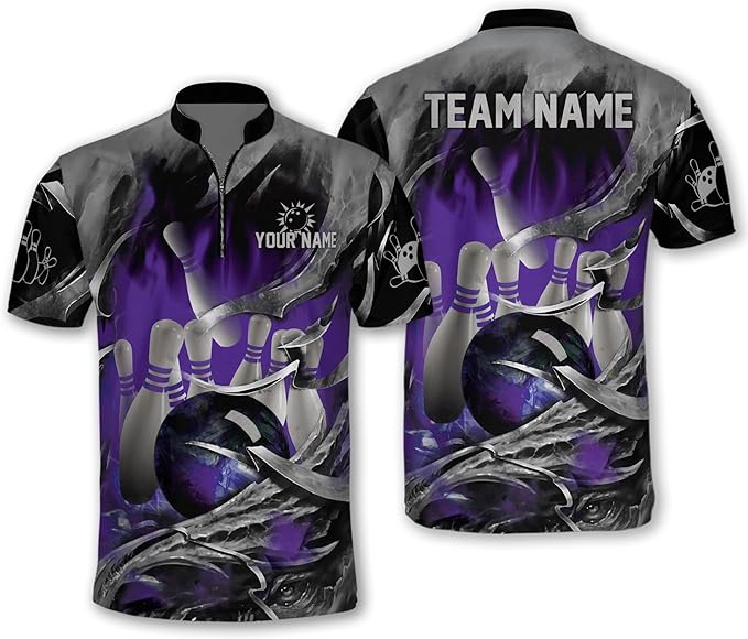 Custom Team Blue Flame Bowling Jerseys Shirt For Men, Custom Flame Bowling Team Shirts BM0287