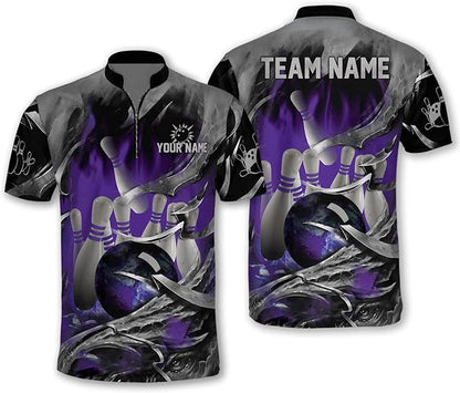 Custom Team Blue Flame Bowling Jerseys Shirt For Men, Custom Flame Bowling Team Shirts BM0287