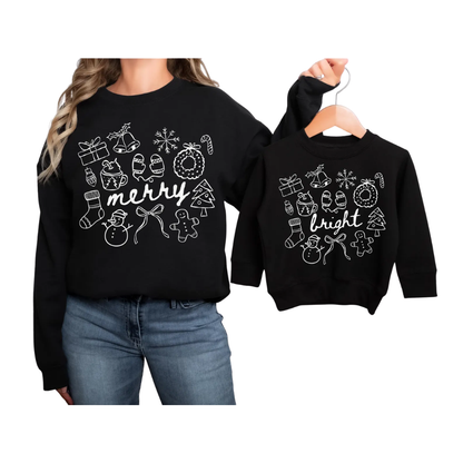 Merry And Bright Matching Christmas Sweatshirt For Mom Daughter, Family Christmas Sweatshirts ET1556