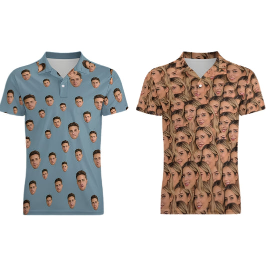 Men's Custom Face Golf Polo Shirts, Custom Photo Golf Shirts GE0395