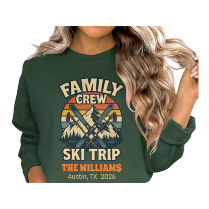 Family Crew Ski Trip Personalized Retro Matching Sweatshirts, Custom Ski Trip Family Sweatshirts ET1293