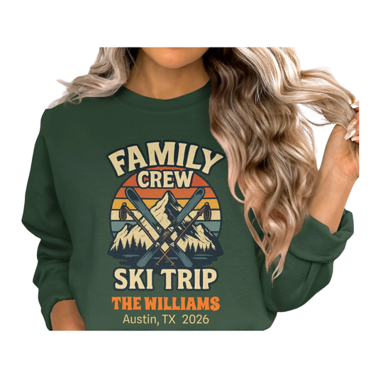 Family Crew Ski Trip Personalized Retro Matching Sweatshirts, Custom Ski Trip Family Sweatshirts ET1293
