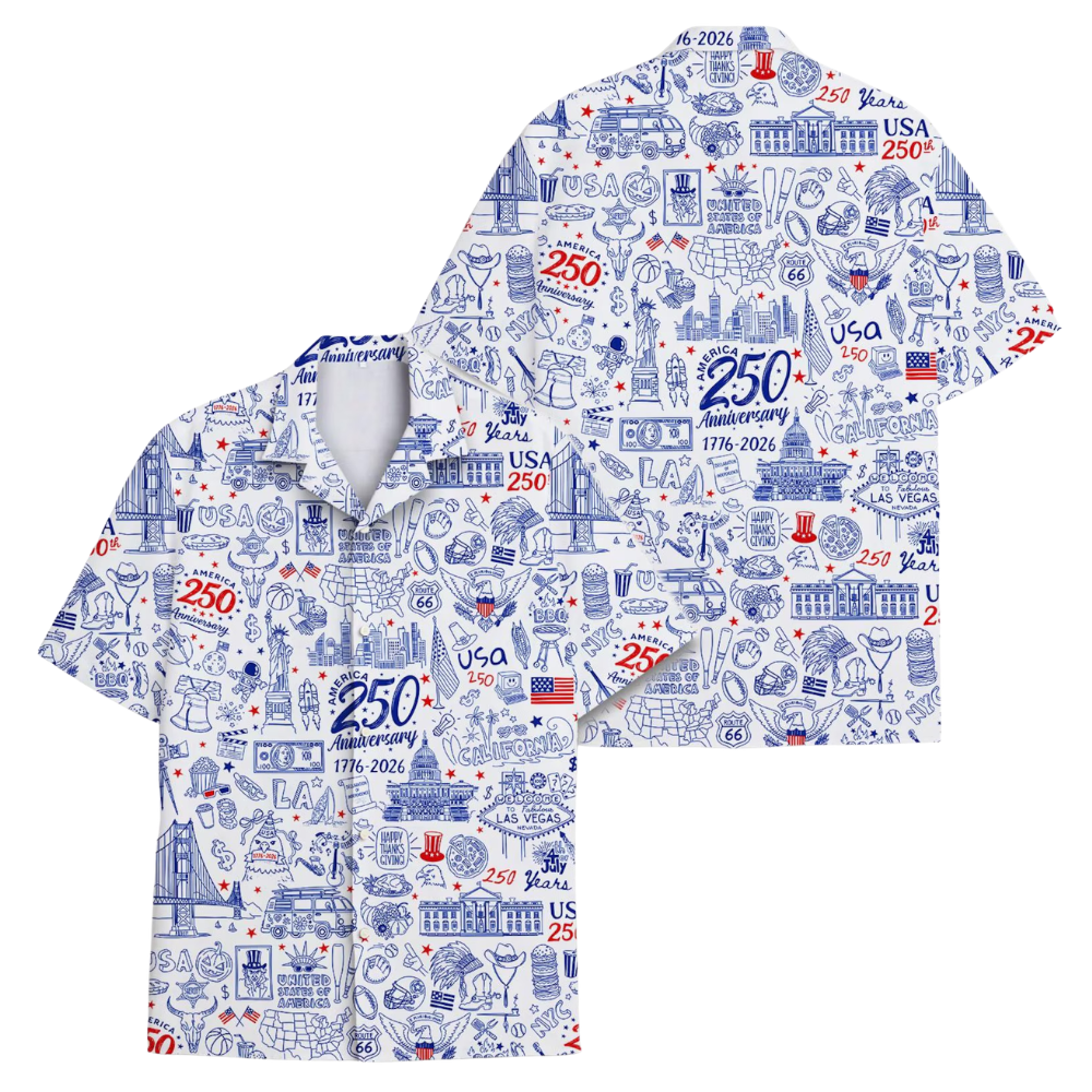 250th Anniversary America Blue White Hawaiian Shirt Men Women, 4th Of July Hawaiian Shirts HE0278