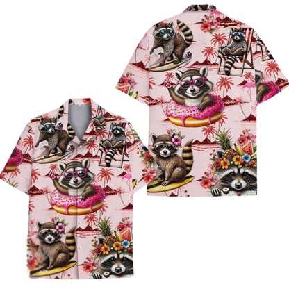 Raccoon Pink Donut Hawaiian Shirt For Men Women, Hawaiian Shirts For Raccoon Lovers HE0015