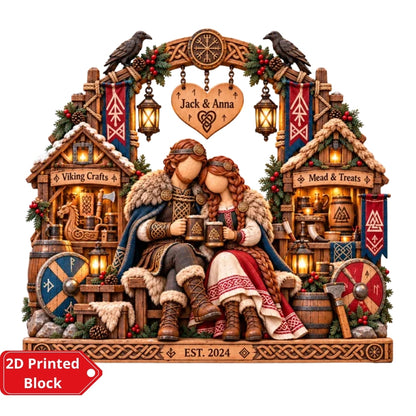 Viking Couple Custom Name Layer Wooden Plaque, Personalized Nordic Weeding Keepsake Wooden Block WD0938