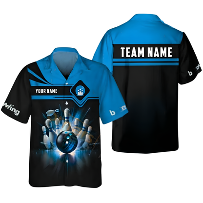 Custom Team Black Pink Lightning Bowling Hawaiian Shirt For Men Women, Custom Team Bowling Shirts BZ0530