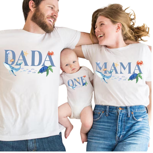 Custom Ocean Animal First Birthday Matching Family Shirt, Custom 1st Birthday Family Shirts ET0235