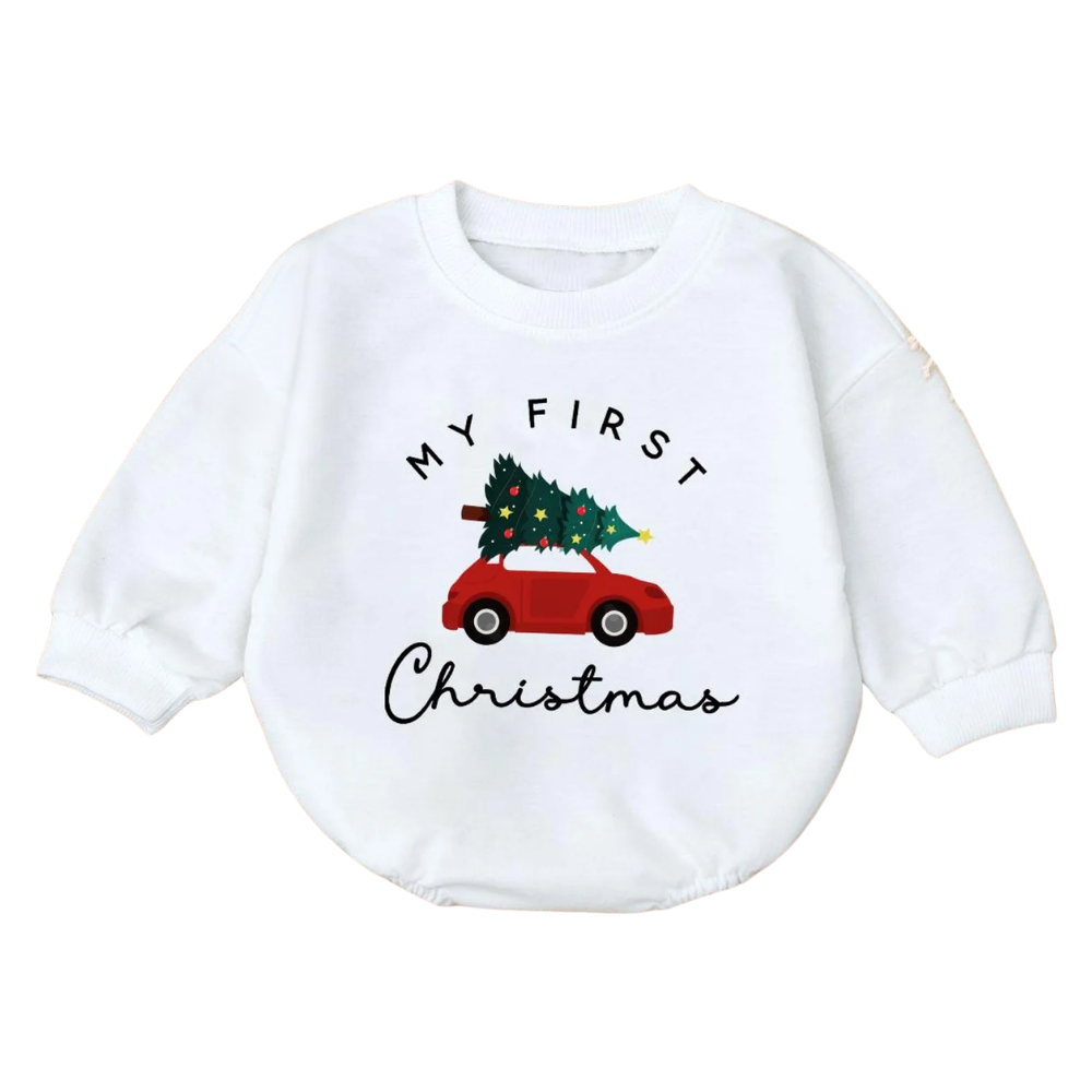 My First Christmas Red Car Christmas Tree Baby Romper Sweatshirt, First Christmas Baby Romper Sweatshirt BB0094