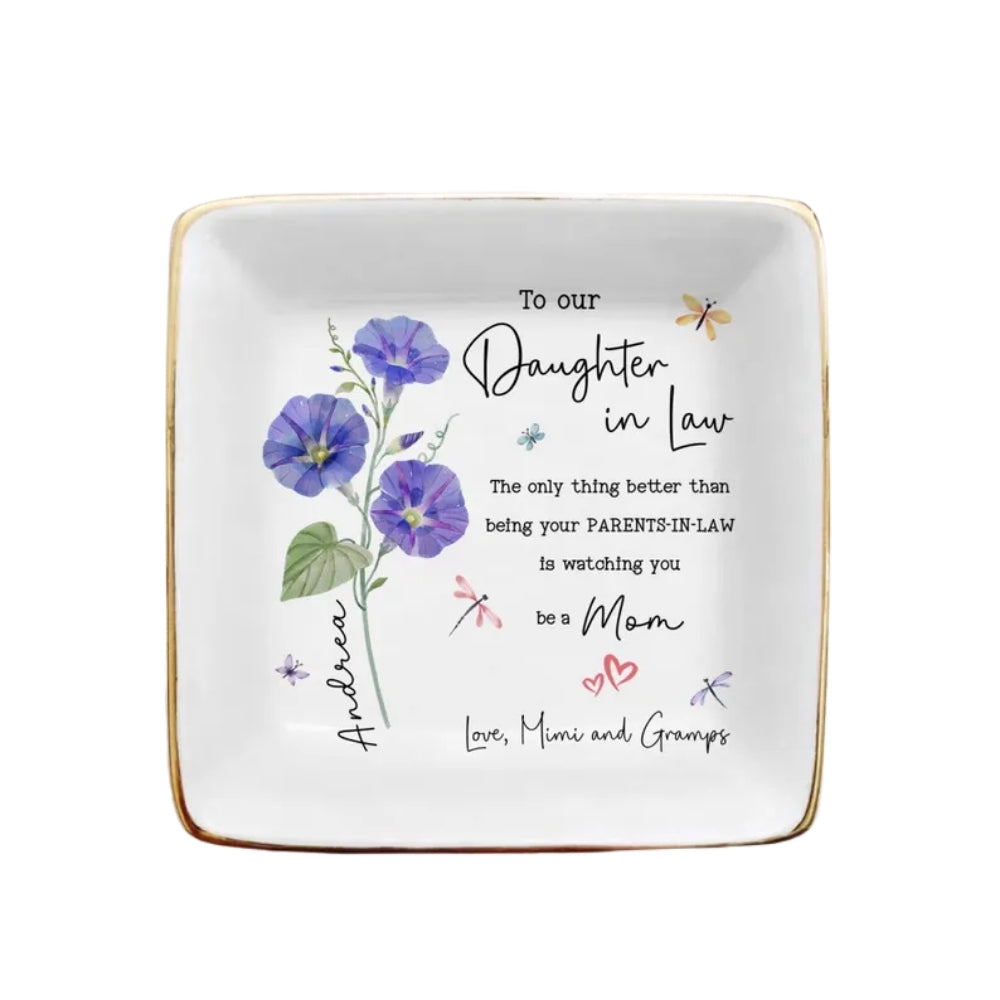 The Only Thing Better Custom Birth Month Flower Daughter in Law Jewelry Dish, Personalized Mother's Day Jewelry Dish for Daughter in Law WD0123