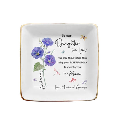 The Only Thing Better Custom Birth Month Flower Daughter in Law Jewelry Dish, Personalized Mother's Day Jewelry Dish for Daughter in Law WD0123