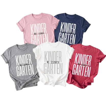 Kindergarten Personalized Matching Teacher T Shirt, Custom Name Kinder Teacher Shirts ET1047