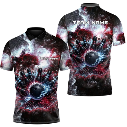 Custom Team Thunder Smoke Red Bowling Polo Shirt Men, Custom Bowling Shirt BZ0798